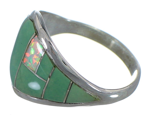 Silver Turquoise And Opal Southwestern Ring Size 5-3/4 AX52403